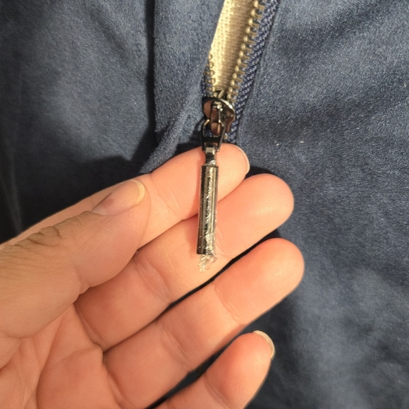 H By Halston Faux Suede Jacket W/Sweater Sleeves BLUE Sz 10 - Picture 10 of 11